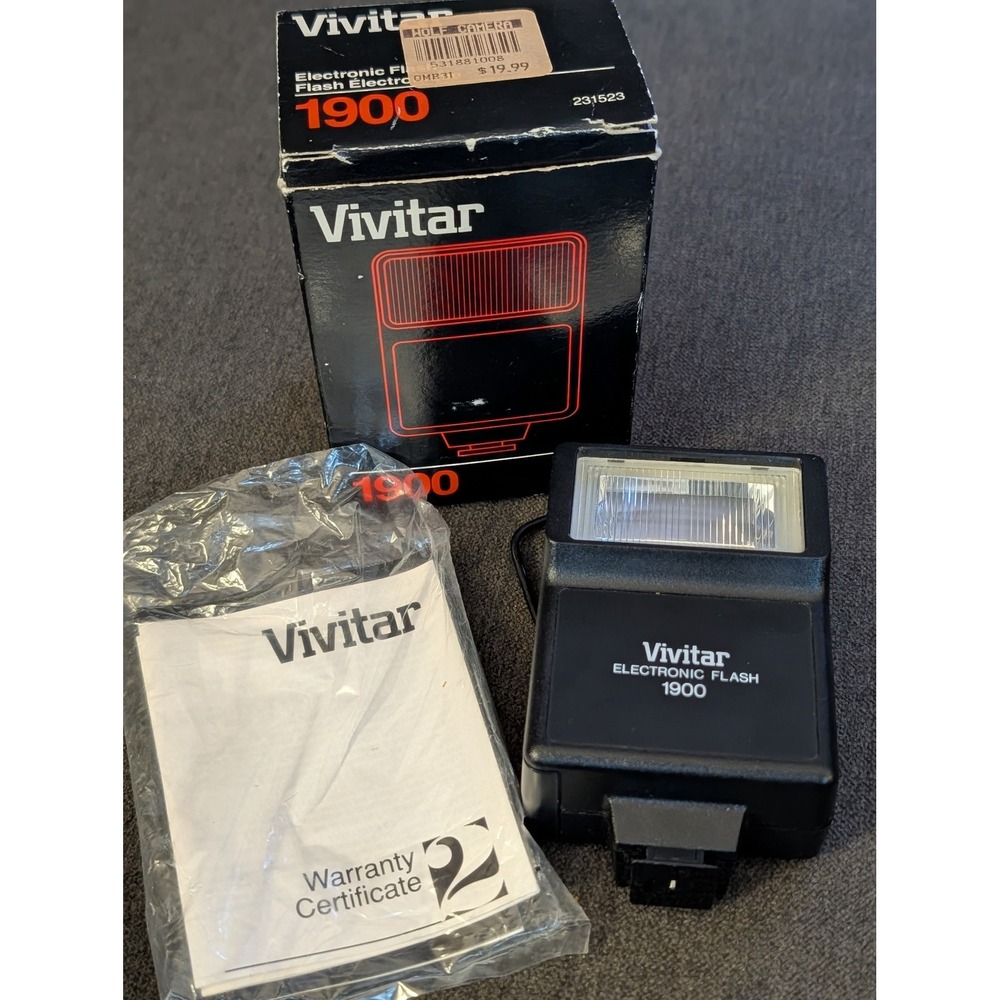Vivitar 1900 Vintage Electronic Camera Flash Hot Shoe Original Box Paperwork